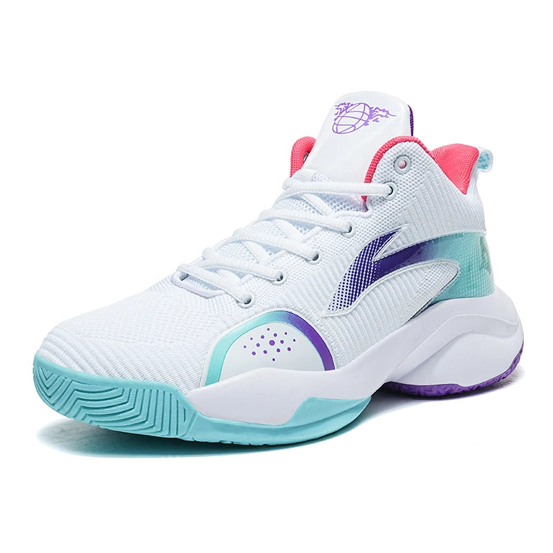 Practical Versatile Basketball Sneakers Solid Color Breathable Non Slip Shock Absorbing Wear Resistant Daily Student Training Ca