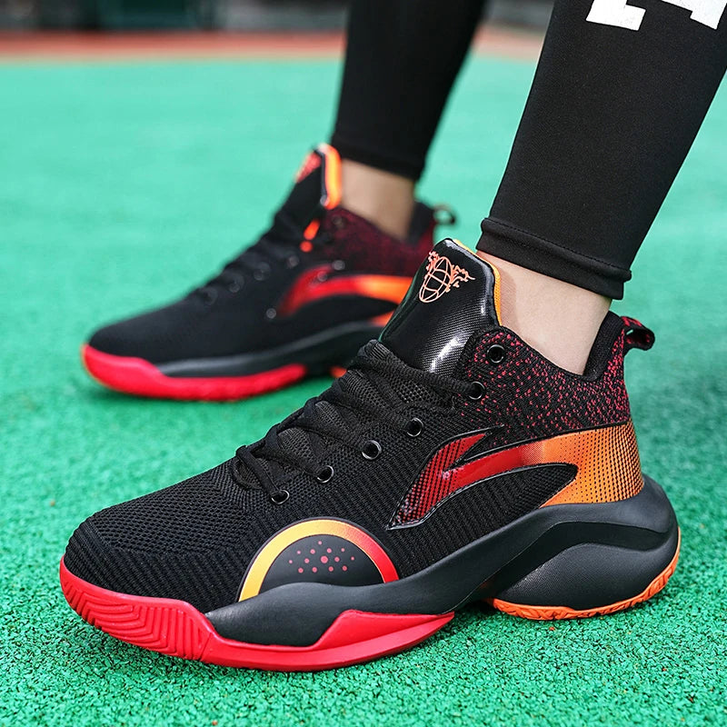 Practical Versatile Basketball Sneakers Solid Color Breathable Non Slip Shock Absorbing Wear Resistant Daily Student Training Ca